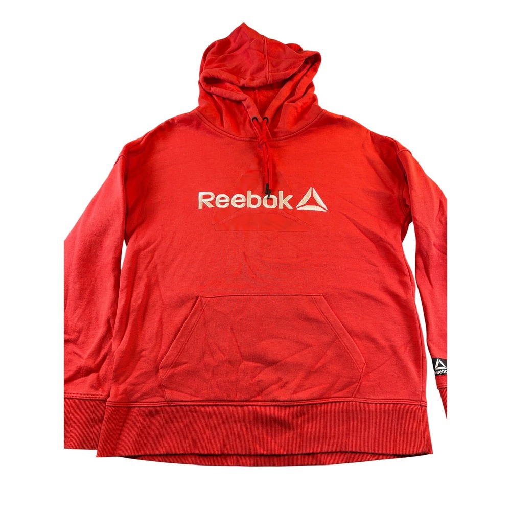 Reebok Mens Red Logo Graphic Fleece Pullover Hoodie Sweatshirt